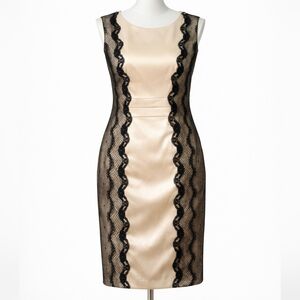 Melrose & Market Elegant Cream Satin and Black Lace Dress Holiday Party